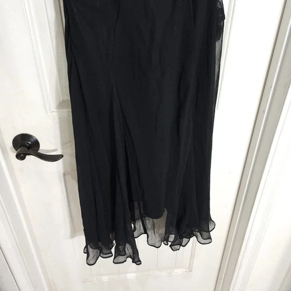 Sue Wong Womens Slip Dress Black Silk Rosette Midi Peasant Vtg 90s Y2K Fairy 14 - Picture 11 of 12